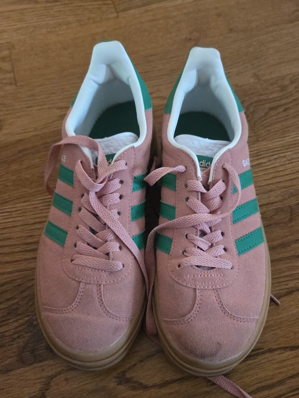 adidas Women’s Pink Suede Sneakers with Green Stripes